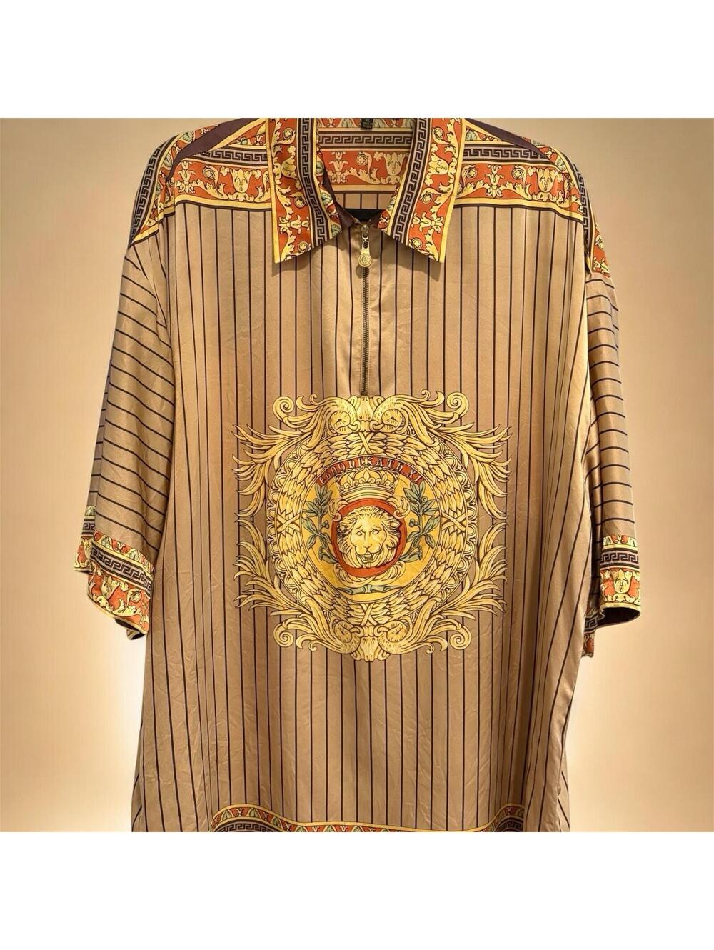 CREME DE SILK Men’s XL Pullover/Zip SILK SHIRT Lion Head Relaxed SEE DESCRIPTION